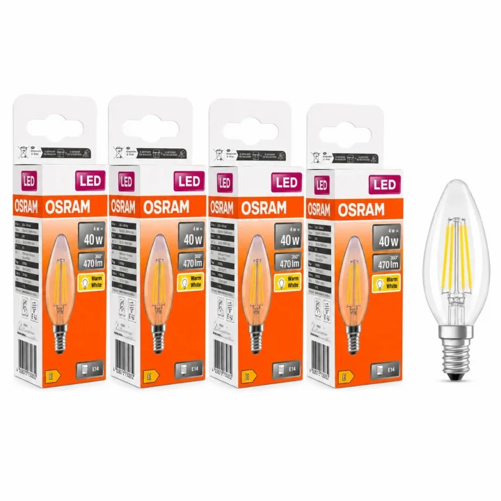 LED Filament Mum Ampul E14 4W 470 Lümen 2700K Sarı Işık 40W Eşdeğeri Şeffaf Cam Dim Edilemez 4lü Paket
