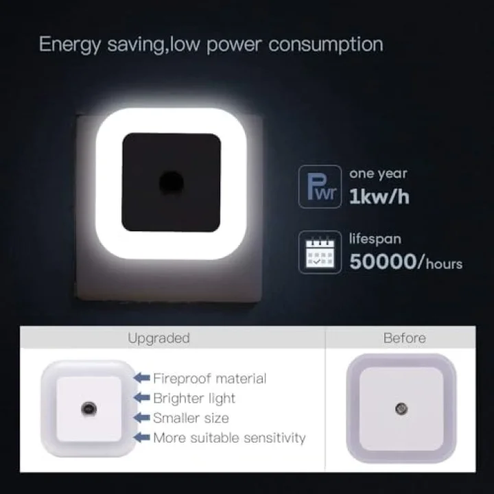 LED gece lambası, Duvara Takılan LED Gece Lambası, Alacakaranlık Sensörlü, 0.5w Gece Aydınlatması, Koridor, Merdiven, Mutfak, Banyo ve Yatak Odası İçin (6lı Paket)
