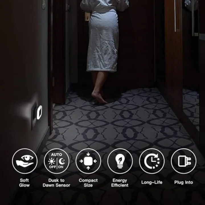 LED gece lambası, Duvara Takılan LED Gece Lambası, Alacakaranlık Sensörlü, 0.5w Gece Aydınlatması, Koridor, Merdiven, Mutfak, Banyo ve Yatak Odası İçin (6lı Paket)