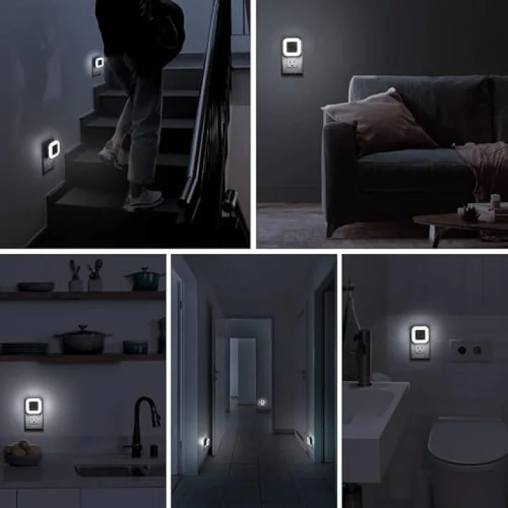 LED gece lambası, Duvara Takılan LED Gece Lambası, Alacakaranlık Sensörlü, 0.5w Gece Aydınlatması, Koridor, Merdiven, Mutfak, Banyo ve Yatak Odası İçin (6lı Paket)