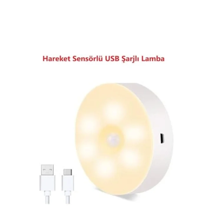 Led Gece Lambası Hareket Sensörü Şarj Edilebilir Duvara Monte Lamba 2 Adet