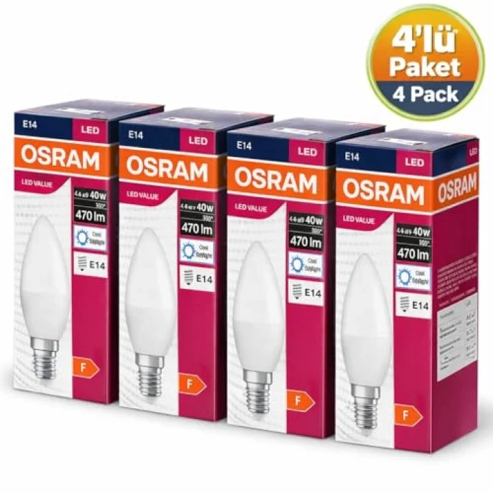 LED Mum Ampul 4.9W (40W Eşdeğer) E14 Duy 470 Lümen – Dekoratif LED Ampul – Dim Edilemez – Enerji Tasarruflu – Avize ve Aplik Uyumlu – 4’lü Paket