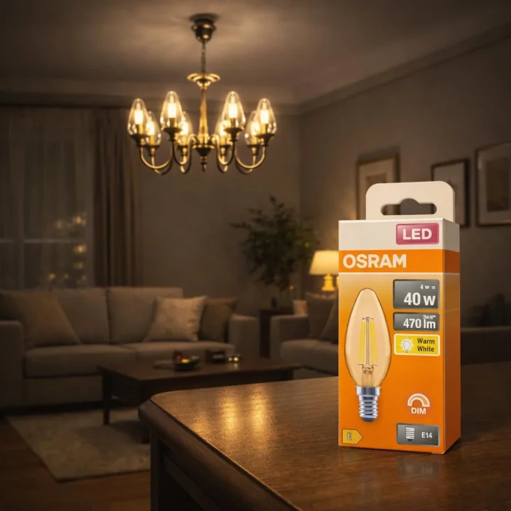 LED Mum Ampul 4W E14 2700K Dimmer Uyumlu 4lü Paket 470 Lümen Sarı Işık Şeffaf Filament Ampul 40W Eşdeğer