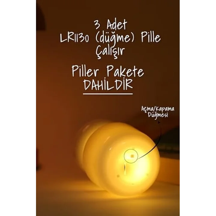 Led Mum İskandinav Tip Pil Dahil Dumansız Alev Ledli Yapay Dekoratif Mum Dekor Işığı PT427 (Krem)