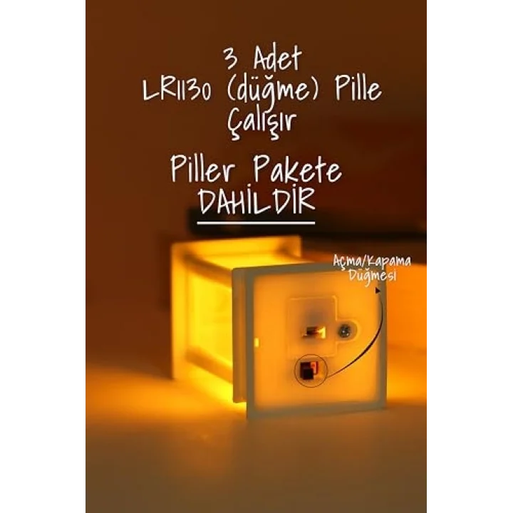 Led Mum Mini Dörtgen Tip Pil Dahil Dumansız Alev Ledli Yapay Dekoratif Mum Dekor Işığı PT434 (Siyah)