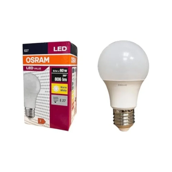 LEDValue 8.5W E27 LED Ampul | 2700K Sıcak Sarı Işık, 806 Lümen, 60W Eşdeğer | Enerji Tasarruflu Ampul – 10lu Paket