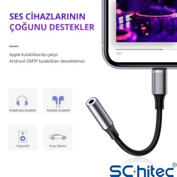Lightning to 3.5mm AUX Dönüştürücü 10cm Siyah HG/AXT-01