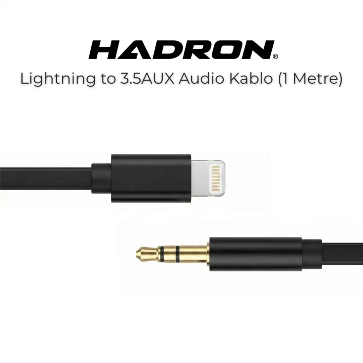 Lightning to 3.5mm Aux Ses Kablosu, 1 Metre, Apple iOS Uyumlu Dönüştürücü (Siyah)