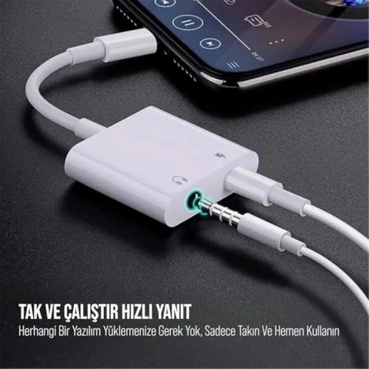Lightning to 3.5mm Jack & Lightning Dönüştürücü | Çift Çıkış Adaptörü | Yüksek Ses Kalitesi ve Hızlı Şarj | Kulaklık Desteği | Şık ve Dayanıklı Tasarım