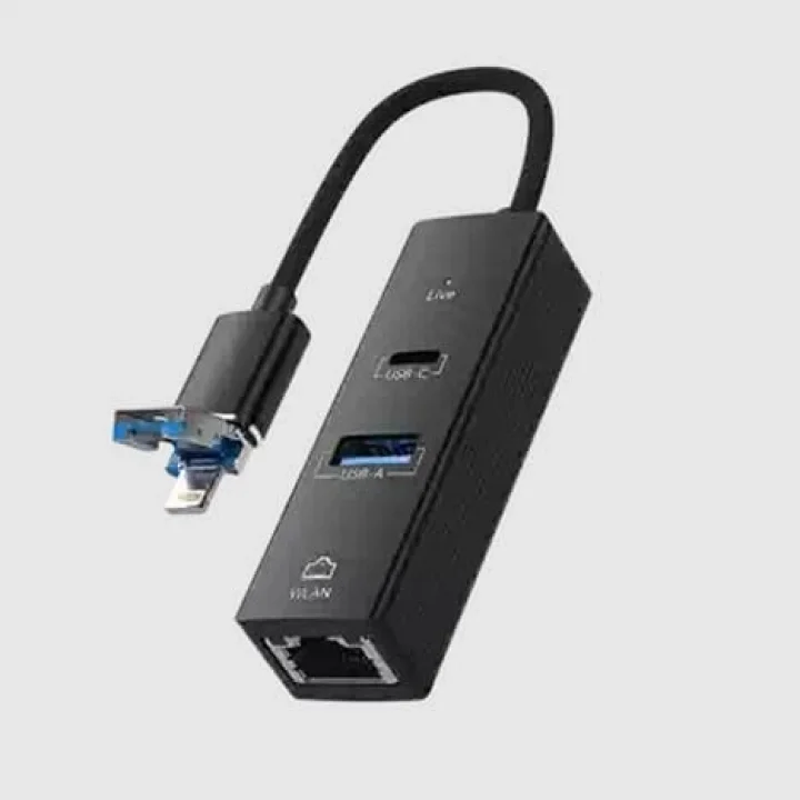 Lightning & USB-C Uyumlu RJ45 Ethernet Adaptörü – Telefon ve Tablet İçin Kablolu İnternet Bağlantısı, USB-A Portlu Çoklu Dönüştürücü, Düşük Gecikmeli Oyun ve Hızlı Veri İletimi | UL-31L