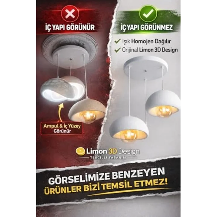 Limon 3D Desing Beton Sarkıt Avize – Rustik Bohem Modern Tekli Sarkıt Avize (E27 Ampul Dahil) YVR-B-100-55