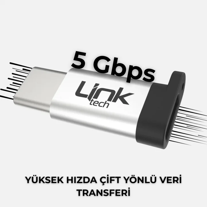 Linktech Micro USB to Type-C Dönüştürücü Adaptör, 5 Gbps Veri Aktarım Hızı, 2.4A Hızlı Şarj Desteği, Kompakt Metal Alaşım Şık Tasarım,Android, Tablet ve MacBook Cihazlar ile Uyumlu (Gri)