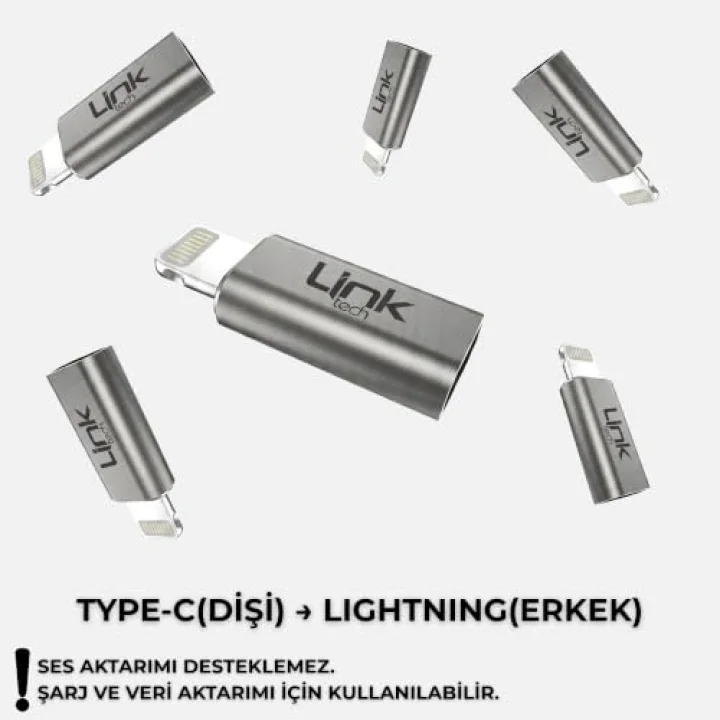 LinkTech Type-C to Lightning Dönüştürücü Adaptör, USB 3.1 Hızlı Şarj (3A) ve 5 Gbps Veri Aktarımı, iPhone ve iPad Uyumlu Kompakt Şarj Çevirici (Gri)