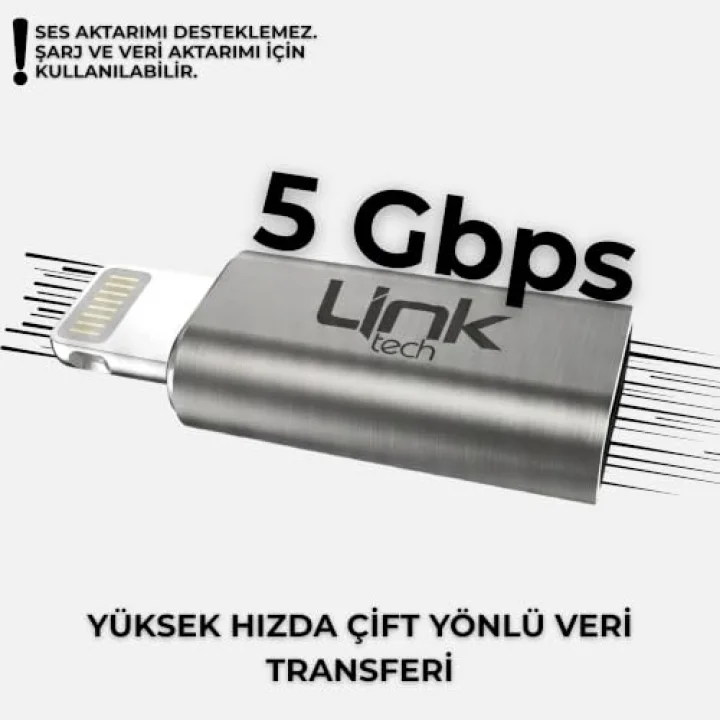 LinkTech Type-C to Lightning Dönüştürücü Adaptör, USB 3.1 Hızlı Şarj (3A) ve 5 Gbps Veri Aktarımı, iPhone ve iPad Uyumlu Kompakt Şarj Çevirici (Gri)