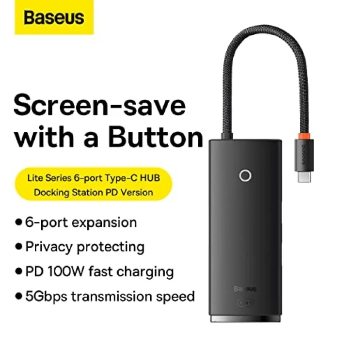 Lite 6sı 1 Arada Multifonksiyonal Type-C Hub Şarj İstasyonu - Siyah