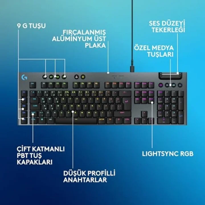 Logitech G G915 X Tactile Kablolu Düşük Profilli RGB Aydınlatmalı PC/Mac için Mekanik İngilizce Q Oyun Klavyesi, Siyah