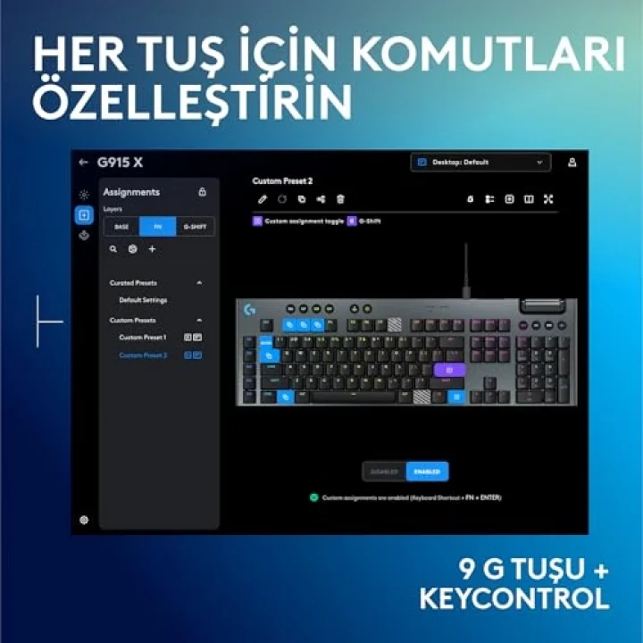 Logitech G G915 X Tactile Kablolu Düşük Profilli RGB Aydınlatmalı PC/Mac için Mekanik İngilizce Q Oyun Klavyesi, Siyah