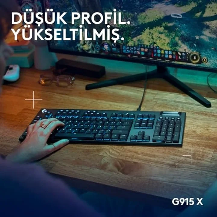 Logitech G G915 X Tactile Kablolu Düşük Profilli RGB Aydınlatmalı PC/Mac için Mekanik İngilizce Q Oyun Klavyesi, Siyah
