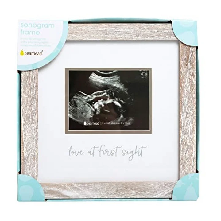 Love at First Sight Rustic Sonogram Photo Frame, Baby Keepsake Picture Frame, Gender-Neutral Nursery Deco