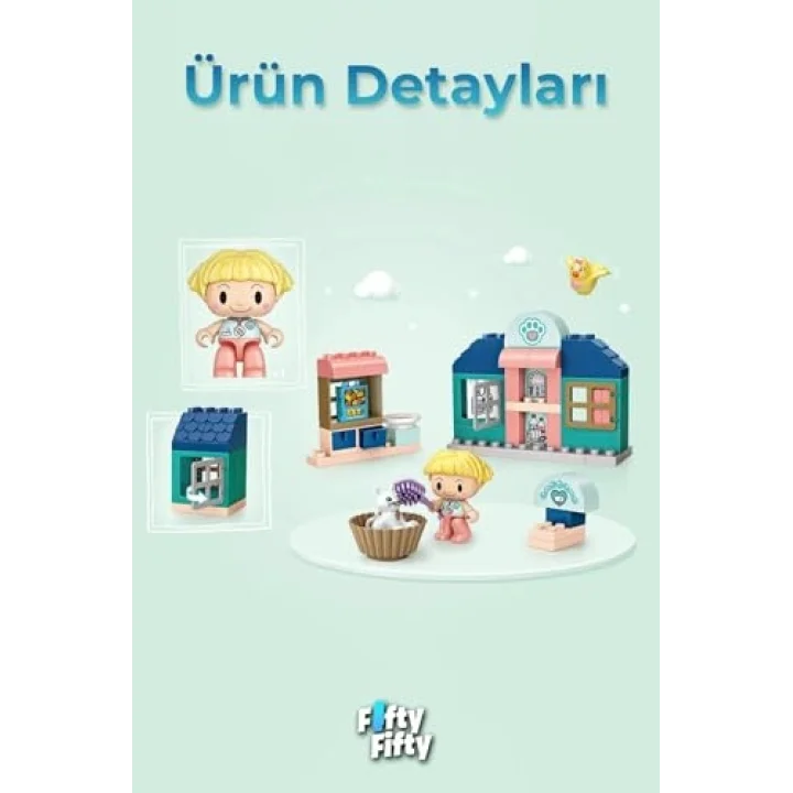 Loz Junior Serisi Pet Klinik 56 Parça Dekoratif Oyuncak Yapım Seti Yapı Blok FFLZ-6002