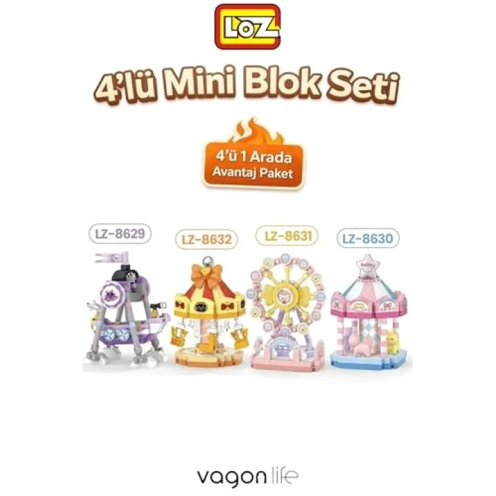 Loz Micro Block 4lü Lunapark Seti 4 Farklı Model Dekoratif Oyuncak Yapım Seti Yapı Blok Seti