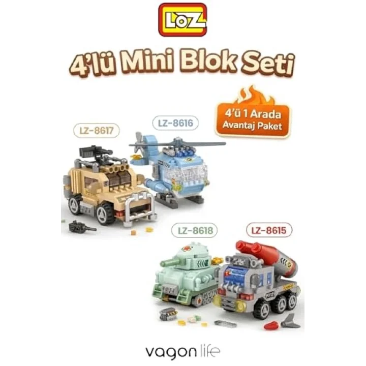 Loz Micro Block 4lü Savaş Araçları 4 Farklı Model Dekoratif Oyuncak Yapım Seti Yapı Blok Seti