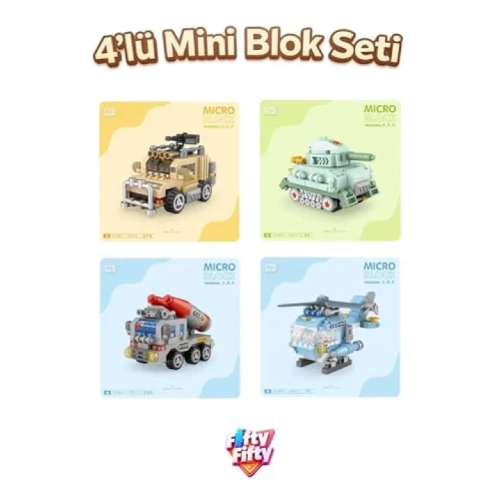 Loz Micro Block 4lü Savaş Araçları 4 Farklı Model Dekoratif Oyuncak Yapım Seti Yapı Blok Seti