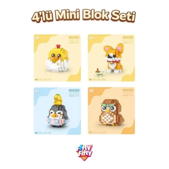 Loz Micro Block 4lü Sevimli Hayvan Seti 4 Farklı Model Dekoratif Oyuncak Yapım Seti Yapı Blok Seti