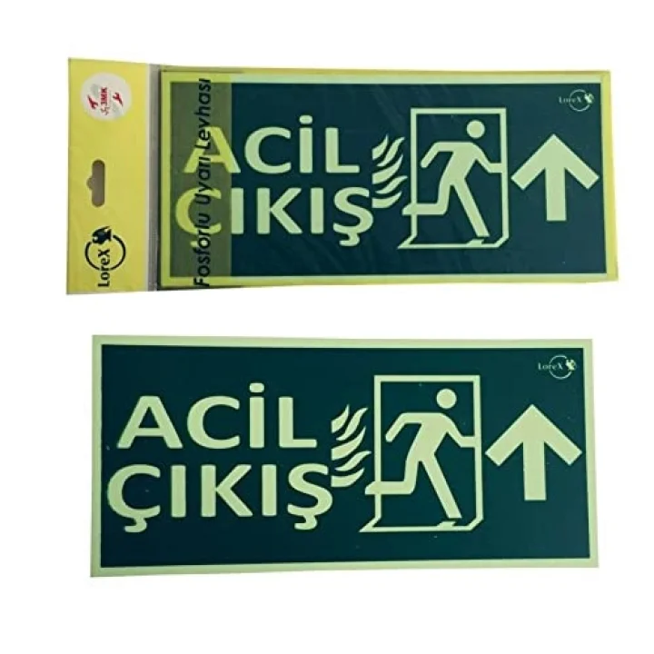 LR-FU ACİL-ÇIKIŞ Yazılı Yukarı Ok Yön Gösteren Fosforlu Yön Levhası (1)