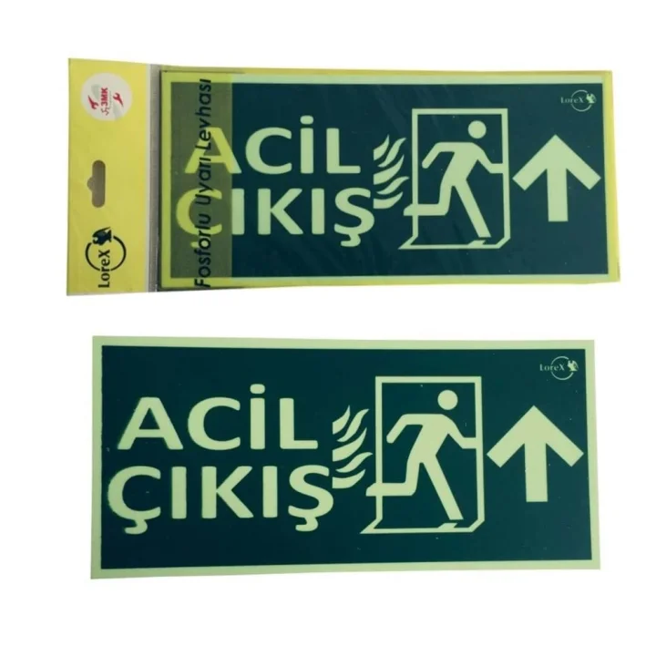 LR-FU ACİL-ÇIKIŞ Yazılı Yukarı Ok Yön Gösteren Fosforlu Yön Levhası (1)