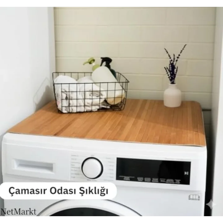 Lüks Bambu Banyo Paspası & Mutfak Matı | Kaydırmaz Tabanlı, Suya Dayanıklı | Çamaşır Makinesi Üstü Dekoratif Örtü Olarak Kullanılabilir | Doğal Ahşap Görünümlü