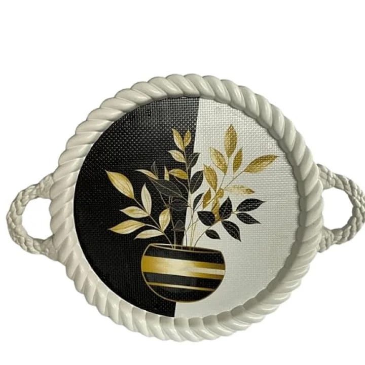 Lüks Dekoratif Plastik tepsi Bukleli Çerçeve 35 x 35 Vazoda Çiçek Desenli