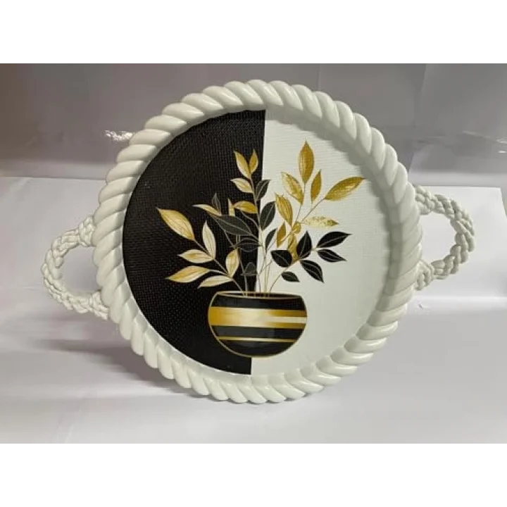 Lüks Dekoratif Plastik tepsi Bukleli Çerçeve 35 x 35 Vazoda Çiçek Desenli