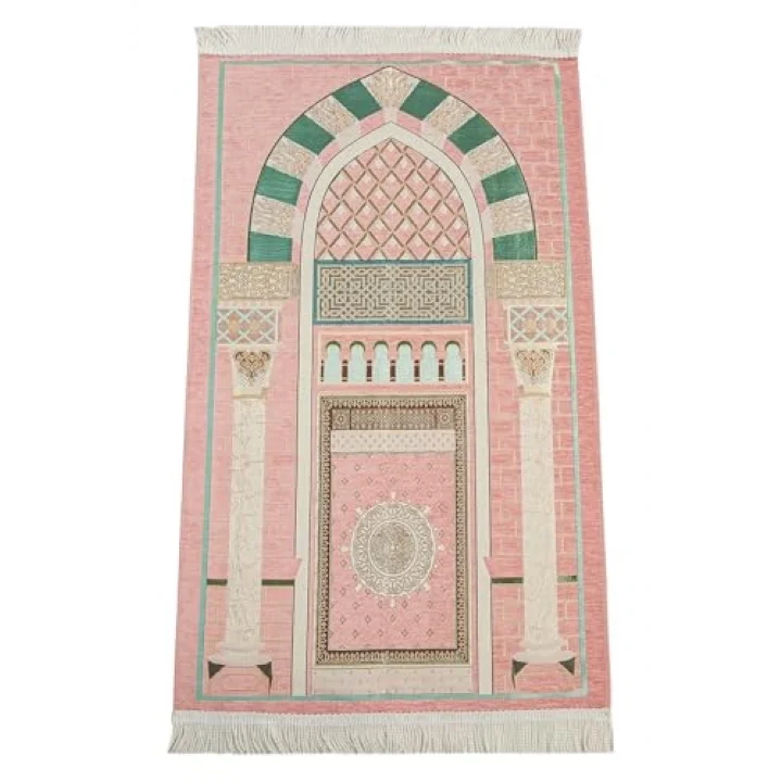 Lüks Mihrap Desenli Şönil Dokuma Seccade Pembe