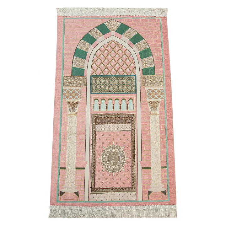 Lüks Mihrap Desenli Şönil Dokuma Seccade Pembe