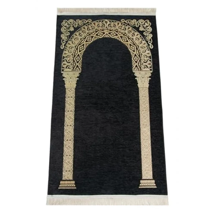 Lüks Mihrap Desenli Şönil Dokuma Seccade Siyah