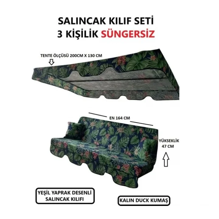 LÜKS SALINCAK KILIF SETİ MİNDERSİZ 3 KİŞİLİK YAPRAK DESEN 164X47 CM