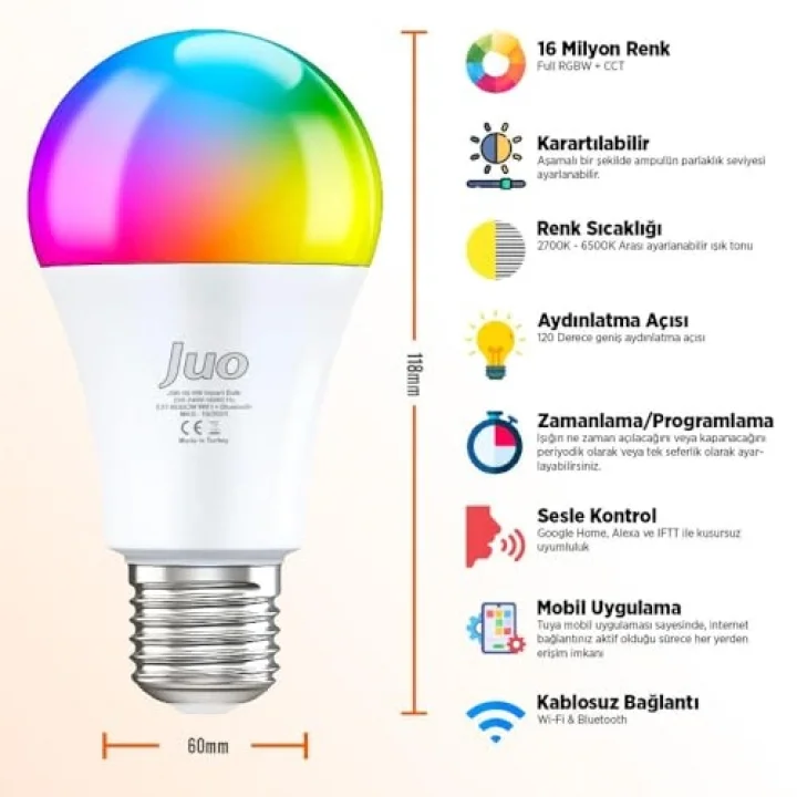 Lumex Akıllı Ampul 9W RGB Wifi & Bluetooth