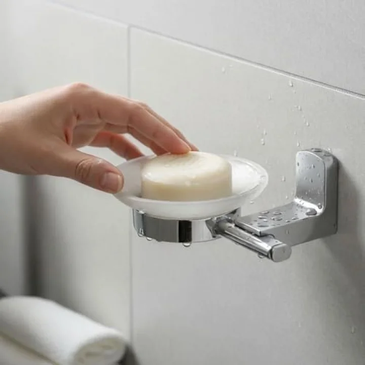 Lüx Vidalı Krom Sabunluk Duvar Tipi Banyo Sabunluğu Paslanmaz Metal Şık Modern Minimal Tasarım