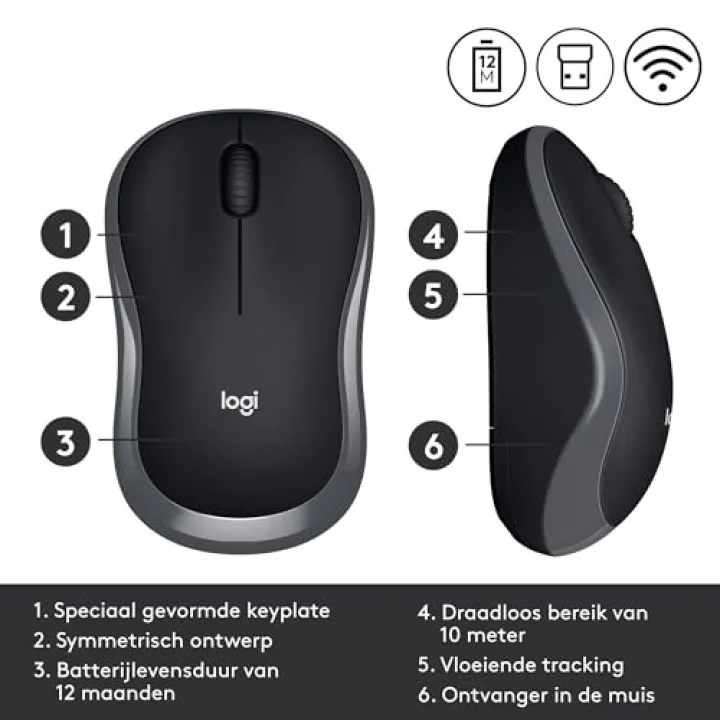 M185 Kablosuz Mouse, 1.000 DPI Optik Sensör, Sağ ve Sol Elle Kullanıma Uygun, 10 m Kullanım Mesafesi, 12 Ay Pil Ömrü, Gri