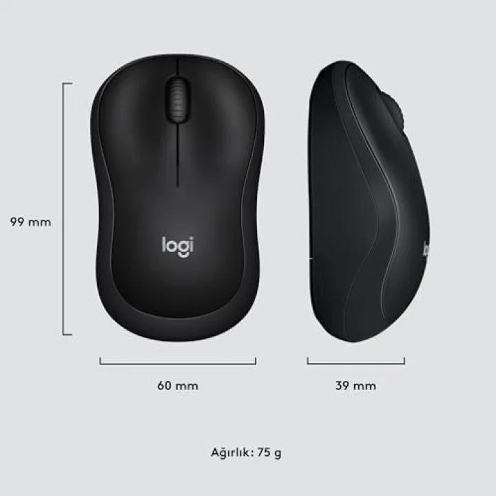 M220 Sessiz Kablosuz Mouse, Sağ ve Sol Elle Kullanıma Uygun, 1.000 DPI, 10 m Kullanım Mesafesi, 18 Ay Pil Ömrü, Siyah