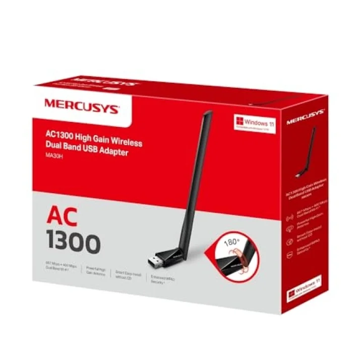 MA30H, AC1300 Mbps, Çift Bant, USB 3.0, Yüksek Çekim Güçlü Wi-Fi 5 USB Adaptör