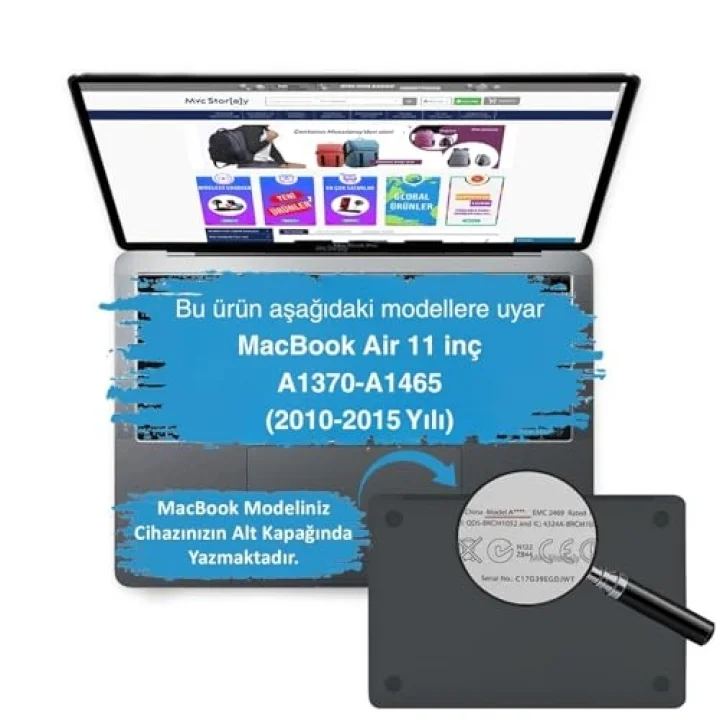 Macbook Kılıf MacBook Air Kılıf 11inç A1370 A1465 ile Uyumlu Mat Siyah