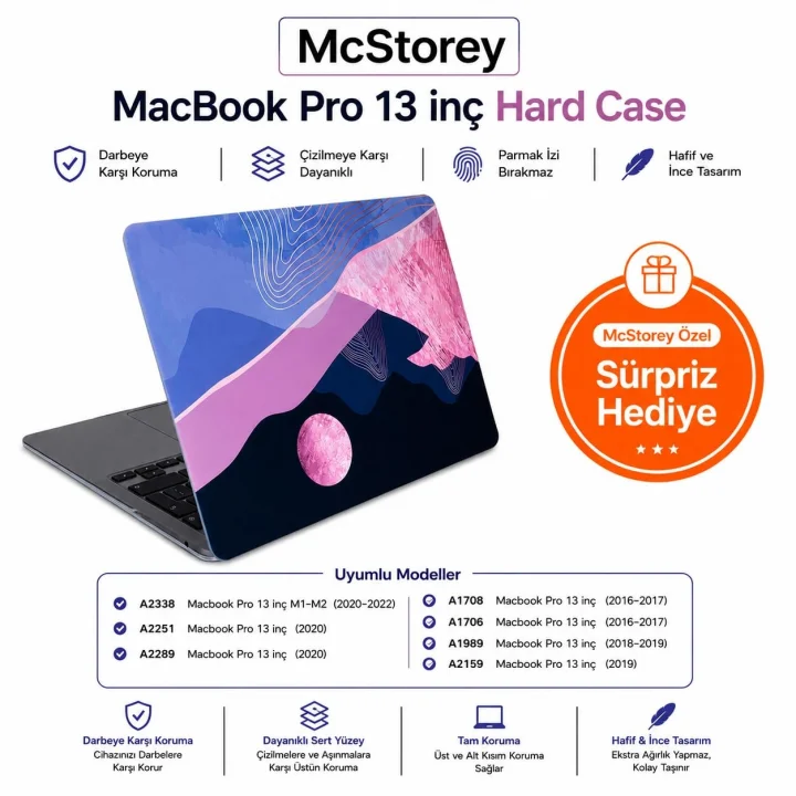 MacBook Pro 13 Dalga Desenli Kılıf A1706 A1708 A1989 A2159 A2251 A2289 A2338 M1 M2 Uyumlu Baskılı Kristal Sert Kılıf Koruyucu Kapak Pembe