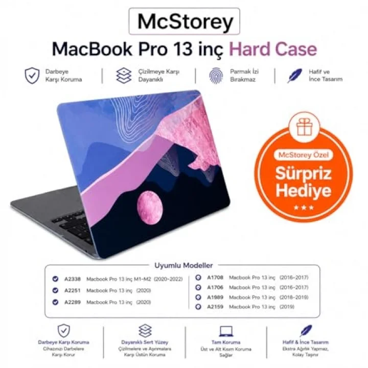 MacBook Pro 13 Dalga Desenli Kılıf A1706 A1708 A1989 A2159 A2251 A2289 A2338 M1 M2 Uyumlu Baskılı Kristal Sert Kılıf Koruyucu Kapak Pembe