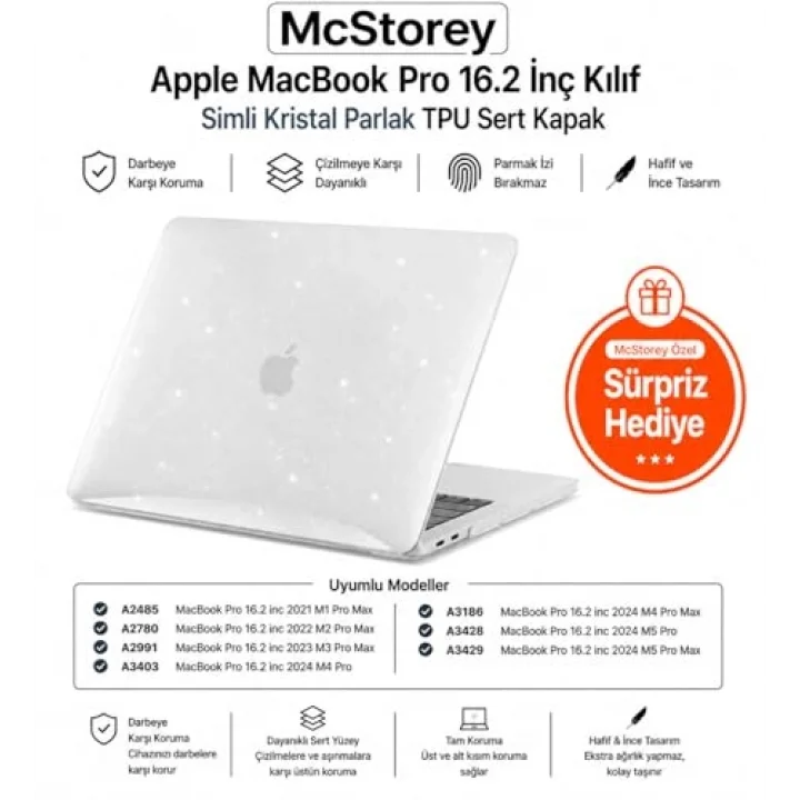 MacBook Pro 16.2 İnç Kılıf A2485 A2780 A2991 A3403 A3186 A3428 A3429 Uyumlu Simli Kristal Parlak Siyah Hard Case Şeffaf Sert Kapak İnce Koruyucu