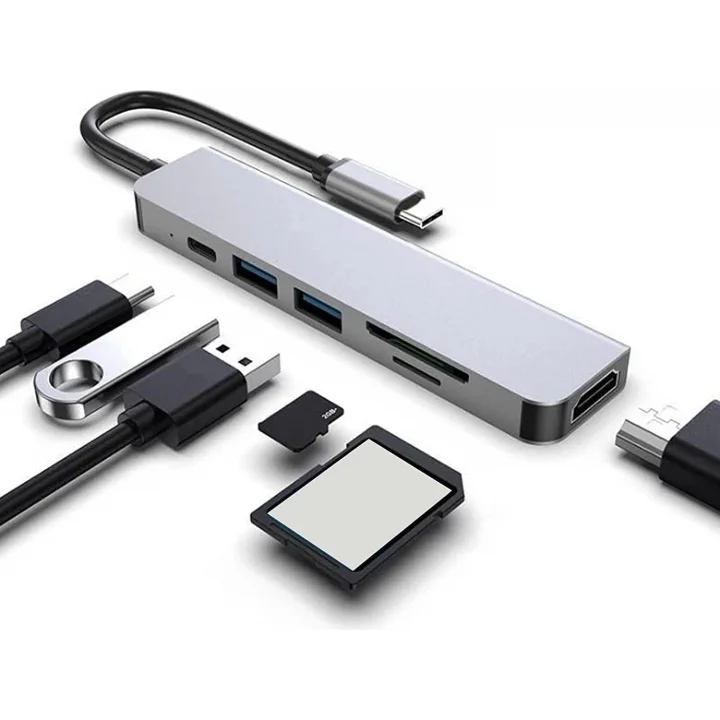 Macbook Pro Huawei Dell ile Uyumlu Type C to 4K HDMI + USB 3.0 + SD/tf + PD + Type-C, Taşınabilir 7in1 Adaptör