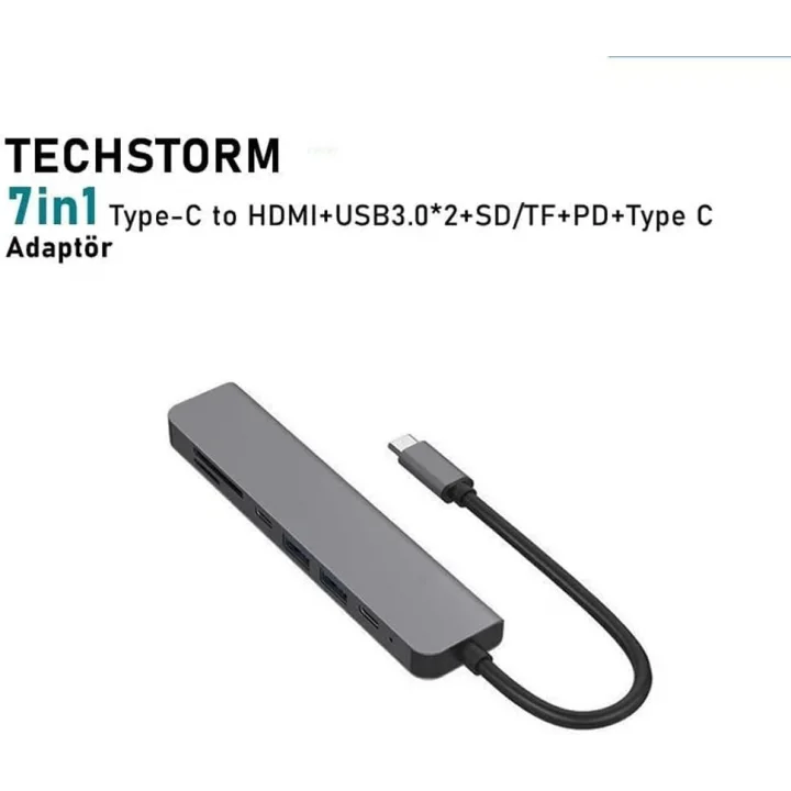 Macbook Pro Huawei Dell ile Uyumlu Type C to 4K HDMI + USB 3.0 + SD/tf + PD + Type-C, Taşınabilir 7in1 Adaptör