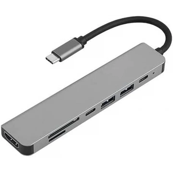 Macbook Pro Huawei Dell ile Uyumlu Type C to 4K HDMI + USB 3.0 + SD/tf + PD + Type-C, Taşınabilir 7in1 Adaptör