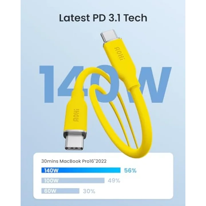 MacBook Pro, iPhone 15 Pro Max Plus, iPad Pro/Air, Galaxy S23Ultra, Piksel, Anahtar, 3.3 ft, Sarı için 140W USB C - USB C Kablosu PD 3.1 Tip C Hızlı Şarj Kablosu